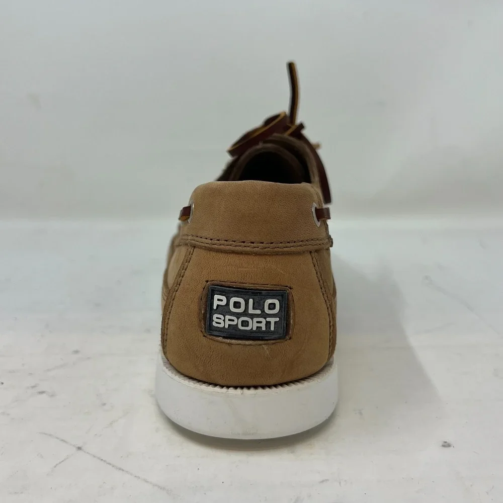 Polo Sport Ralph Lauren Boat Shoes Tan Leather Moc Toe Beige‎ Men's 10D VTG NEW